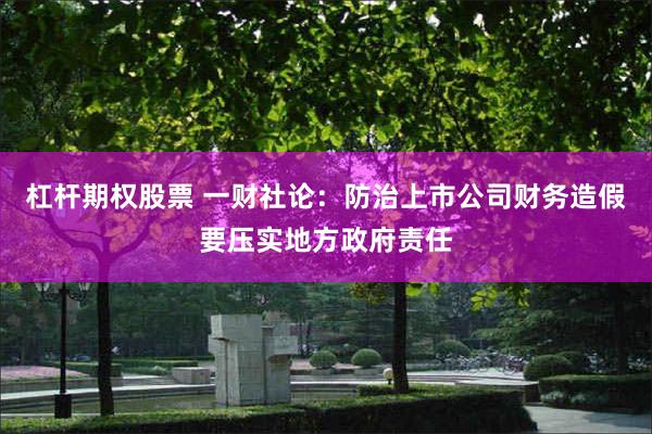 杠杆期权股票 一财社论：防治上市公司财务造假要压实地方政府责任