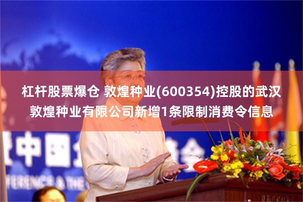 杠杆股票爆仓 敦煌种业(600354)控股的武汉敦煌种业有限公司新增1条限制消费令信息