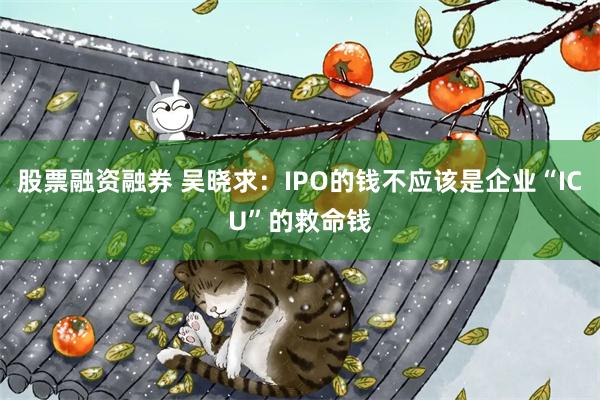 股票融资融券 吴晓求：IPO的钱不应该是企业“ICU”的救命钱